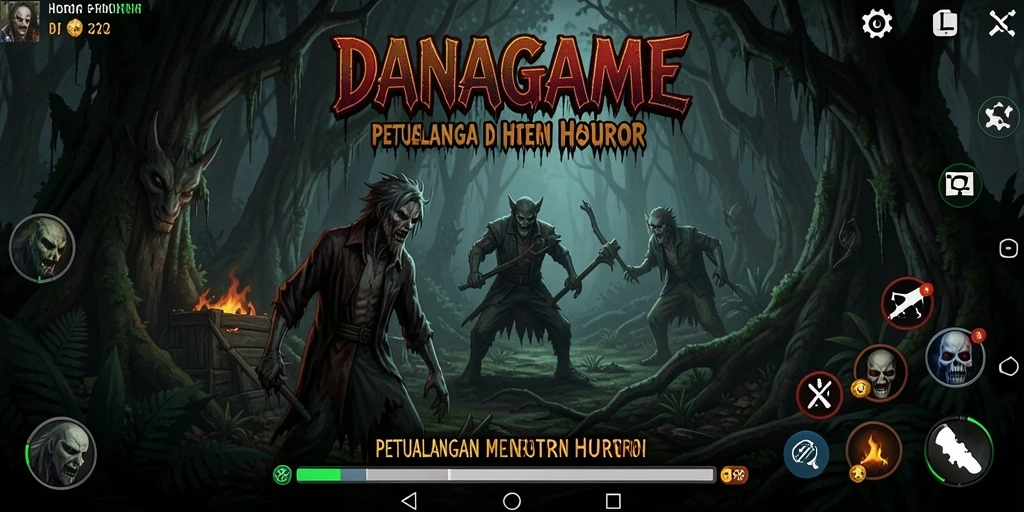 Antarmuka menegangkan dari DANAGAME saat menjelajahi hutan horor.