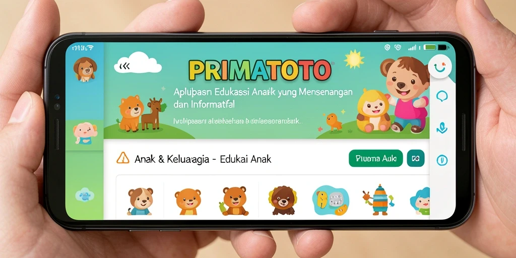 Tampilan antarmuka PRIMATOTO yang ceria dan interaktif untuk anak-anak.
