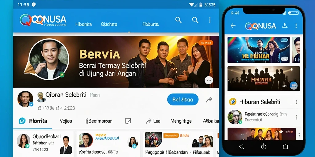 Antarmuka aplikasi QQNUSA menampilkan berita hiburan selebriti yang menarik.