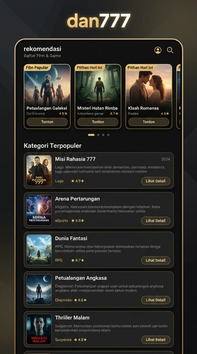 Tampilan katalog aplikasi dan777