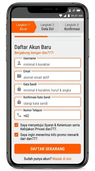 Tampilan halaman daftar dan777