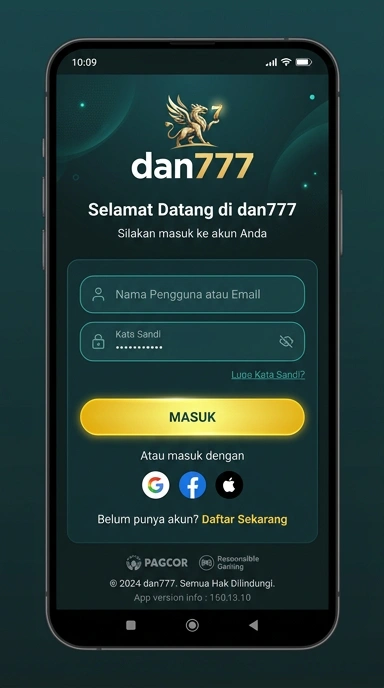 Tampilan halaman login dan777